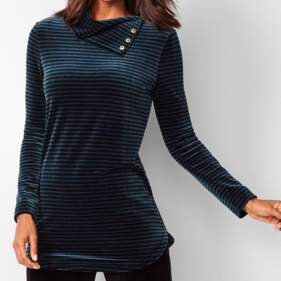 Talbots Tops - Talbots Velour Striped Split Cowl Neck Top